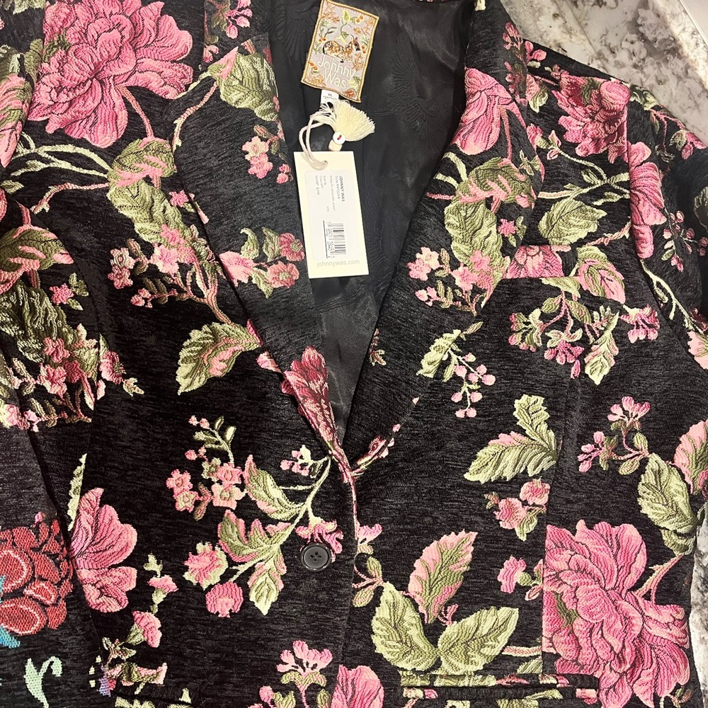 Johnny Was Black Blazer with Floral Embroidery